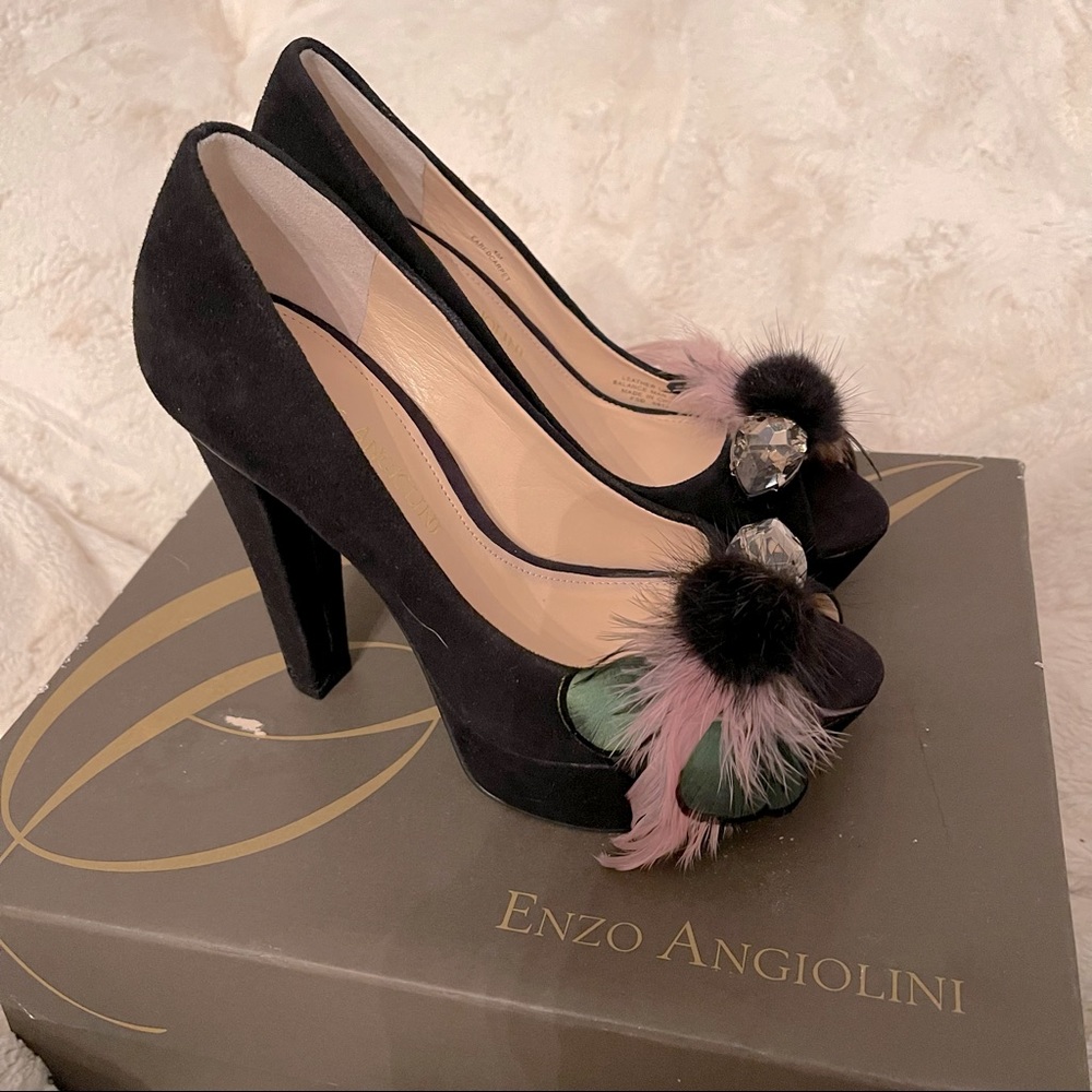NEW ENZO Angiolini Velvet Platform jeweled Heels 4